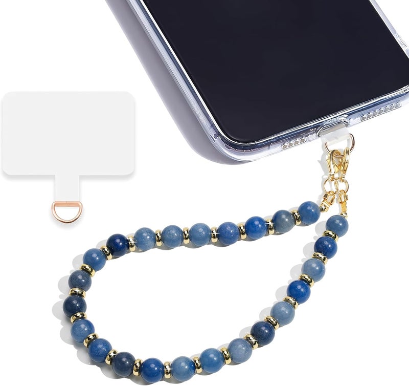 Lostars Store Marble Beaded Phone Wrist Strap,Detachable Phone Bracelet Strap with Tether Tab,Hands-Free Wristlet Strap (Blue Aventurine) - Image 1